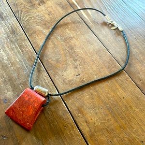 Silpada .925 Silver Black Leather Orange Stone necklace. Retired